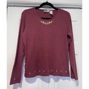 Vtg‎ Lizwear Womens Embroidered Floral Long Sleeve Top Size M Cottagecore Dainty